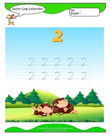 2 Rakamı Çizgi Çalışmaları Çalışma Sayfaları
